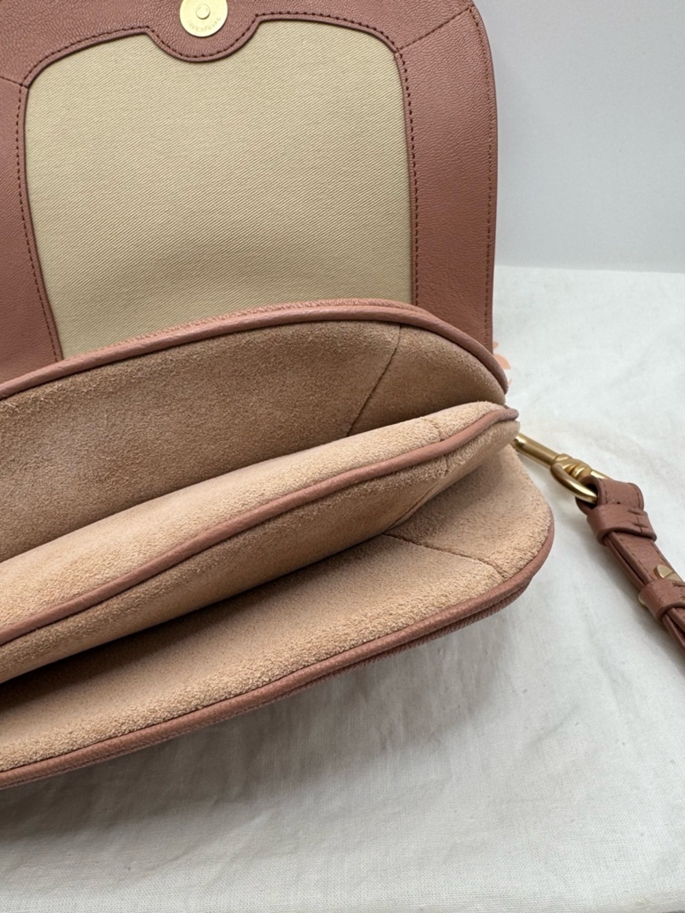 See By Chloé Hana Crossbody Bag Blush Pink Leather Suede Ring Hardware Dust Bag - Picture 6 of 10